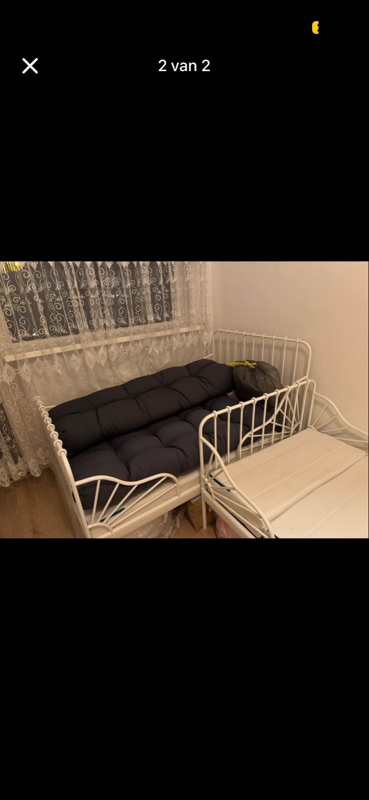 Wit metalen eenpersoonsbed met uitschuifbaar bed, Ophalen, Gebruikt, 90 cm, Eenpersoons