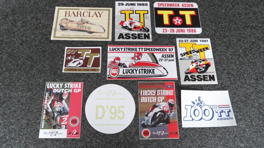 TT Assen motorwegrace stickers 10 x verschillend,, Verzenden, Zo goed als nieuw, Gebruiksvoorwerp