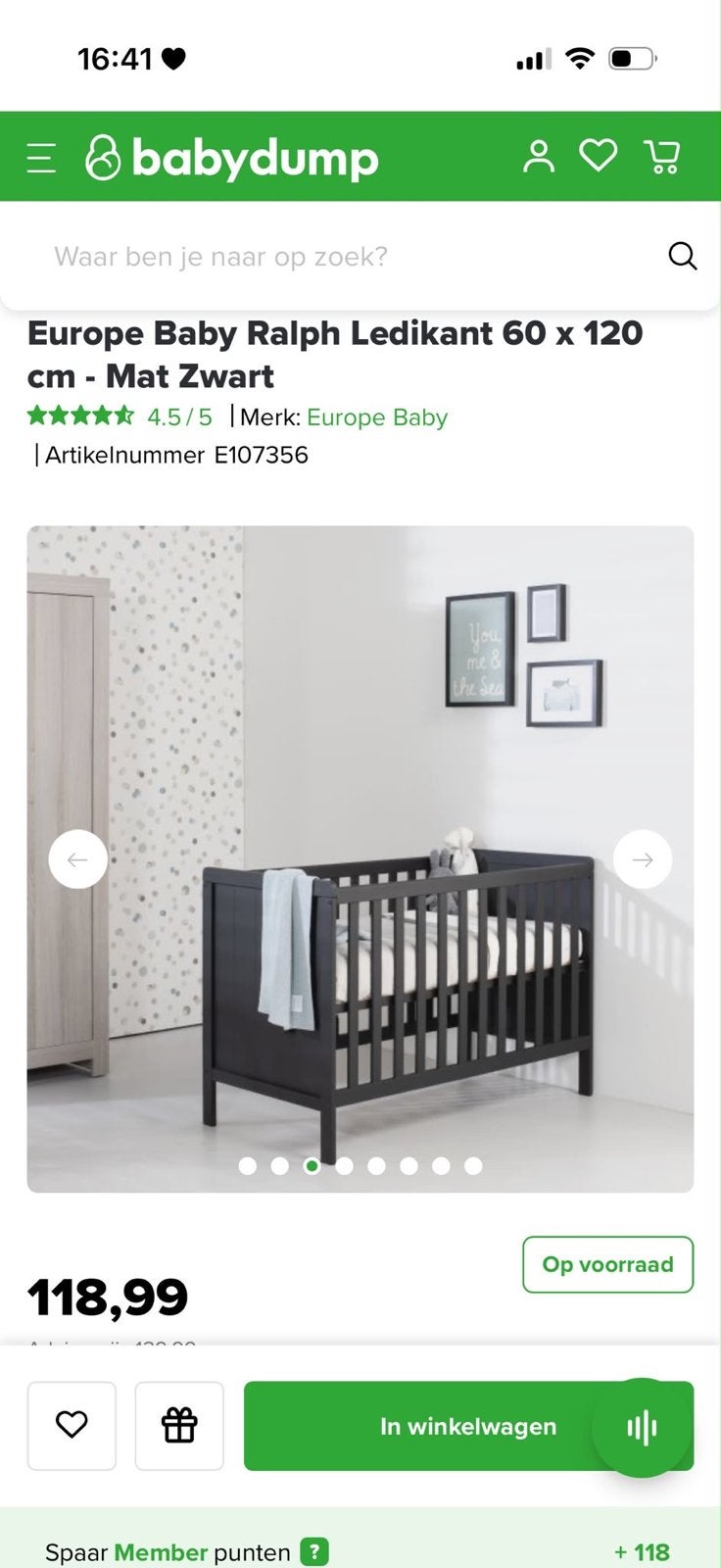 Europe Baby Ralph Ledikant 60x120 cm - Mat Zwart, Ophalen, Zo goed als nieuw, Ledikant