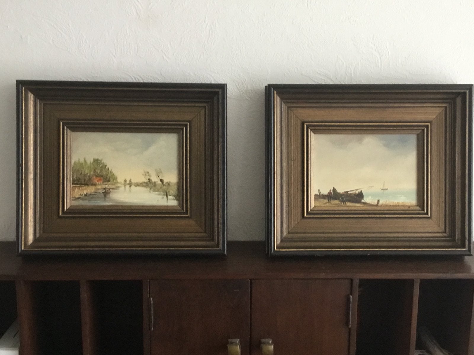 Twee Oude Schilderijen: Rivierlandschap & Kustgezicht, Antiek en Kunst, Kunst | Schilderijen | Klassiek, Ophalen