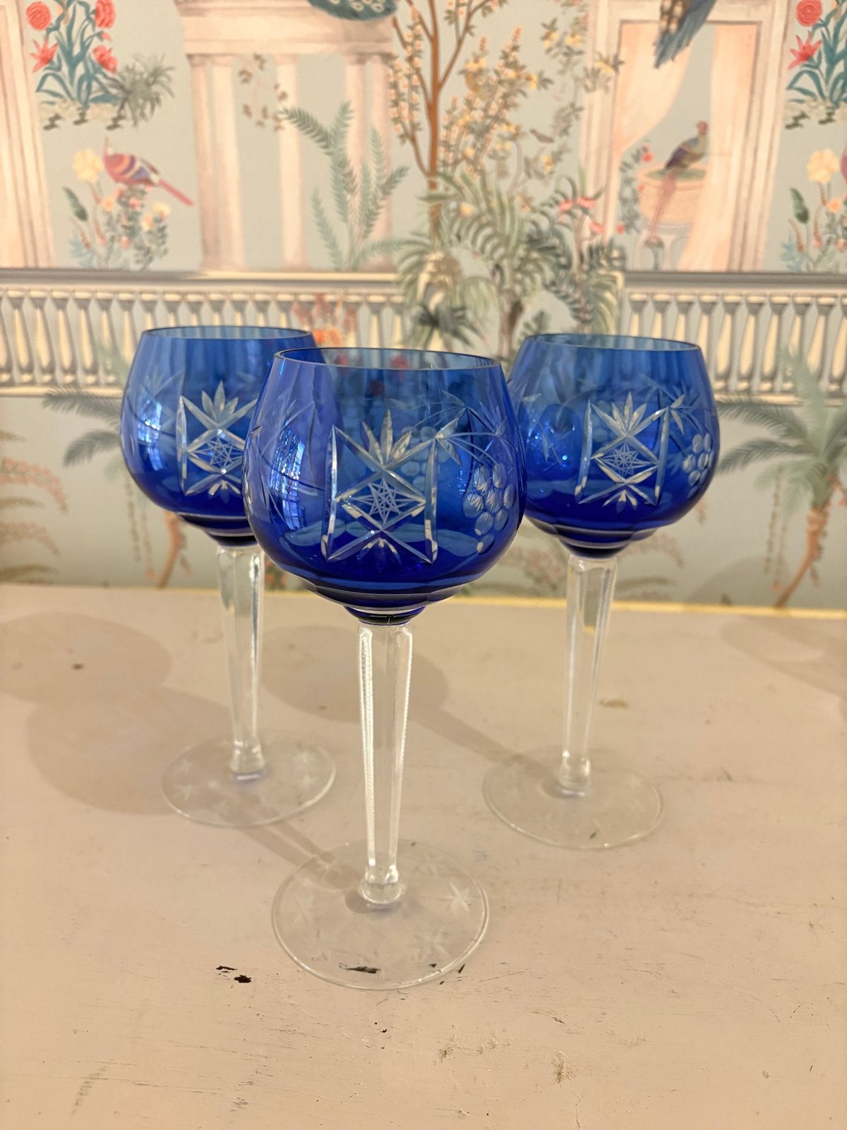 Set van 3 Vintage Nachtmann 'Traube' Kobaltblauwe Wijnglazen, Ophalen of Verzenden