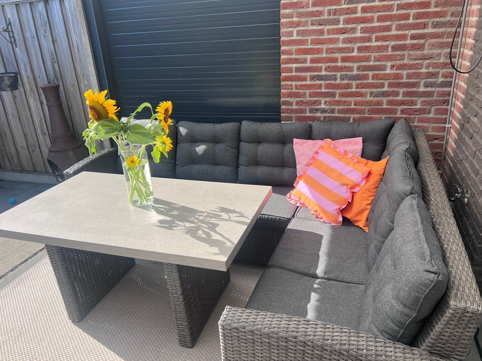 Las Palmas Dining Loungeset - Dark Grey / Hoge tafel/ Rechts, Tuin en Terras, Ophalen, Zo goed als nieuw, Wicker, Bank