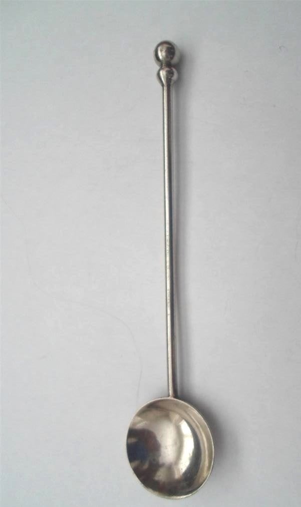Oud Lepeltje met knop. Douwe Egberts. Verzilverd. 1943-1980, Gebruikt, Verzilverd, Ophalen of Verzenden, Metaal