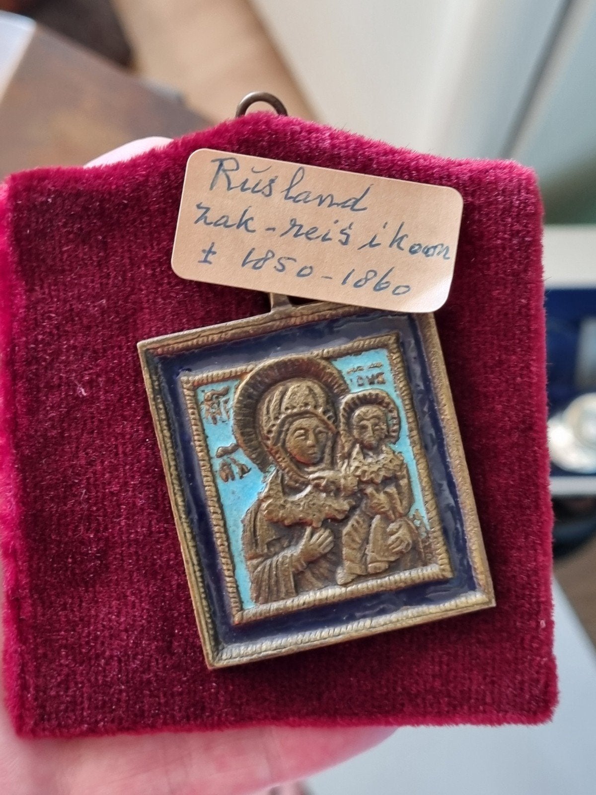 Antiek Russisch Bronzen Reisicoon - Moeder Gods van Smolen, Antiek en Kunst, Ophalen of Verzenden