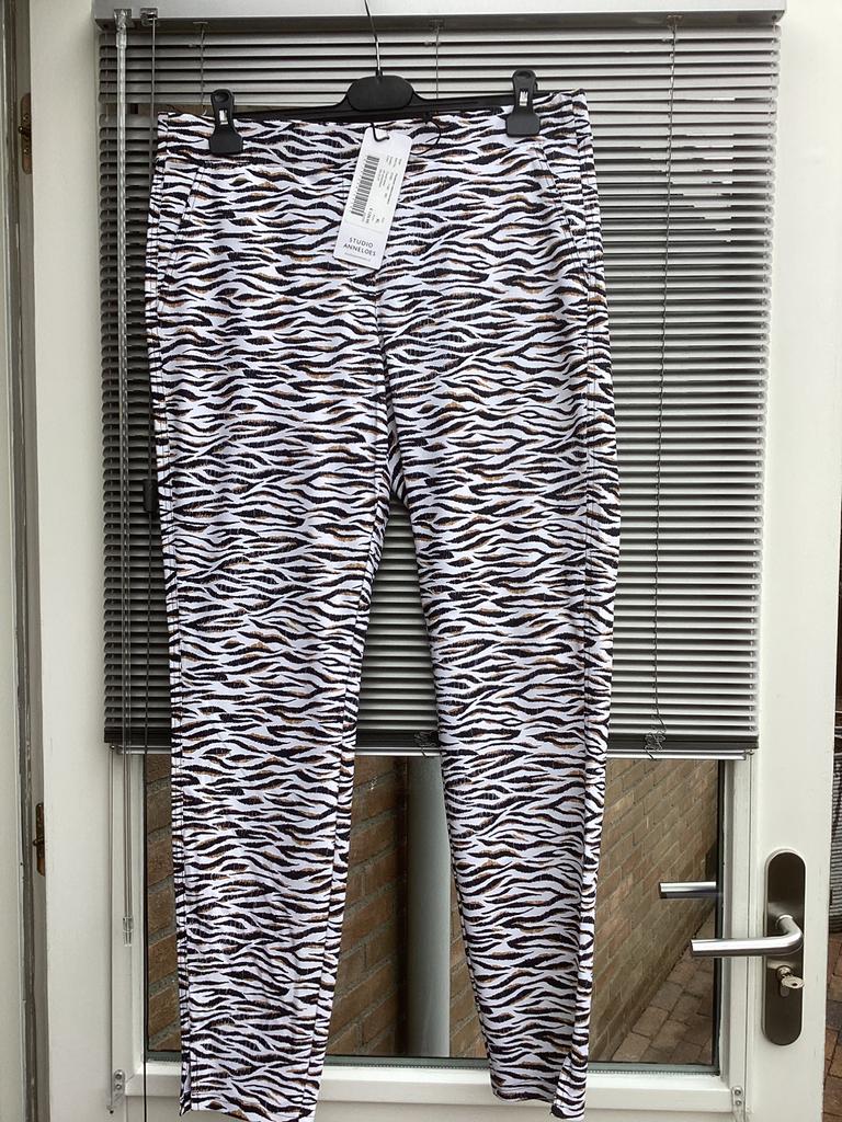 Studio Anneloes Travelstof broek zwart offwithe, Kleding | Dames, Zwart, Maat 46/48 (XL) of groter, Nieuw, Ophalen of Verzenden