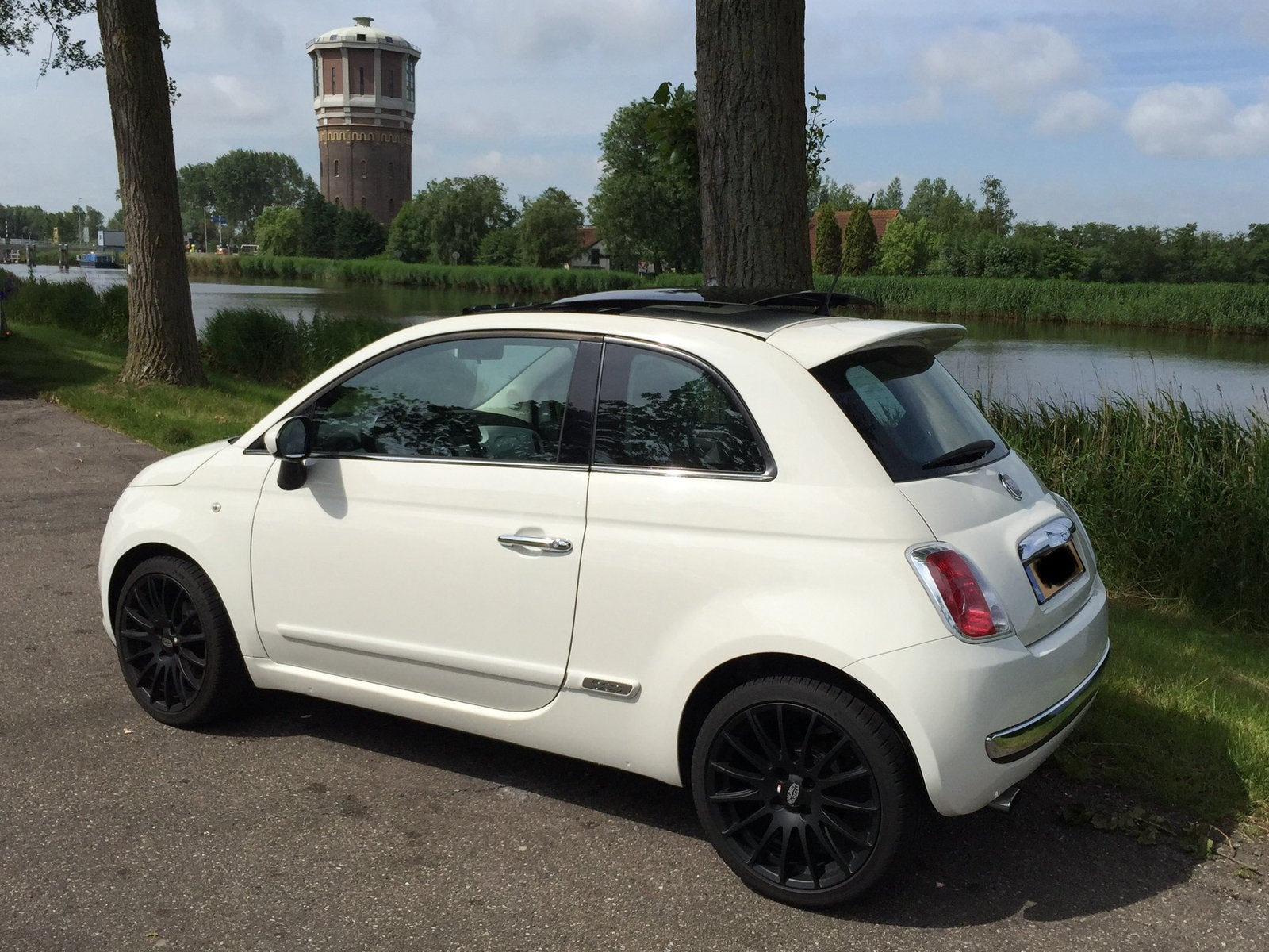 Zwarte VELGEN 17 inch voor Fiat 500, Auto diversen, Ophalen, Gebruikt