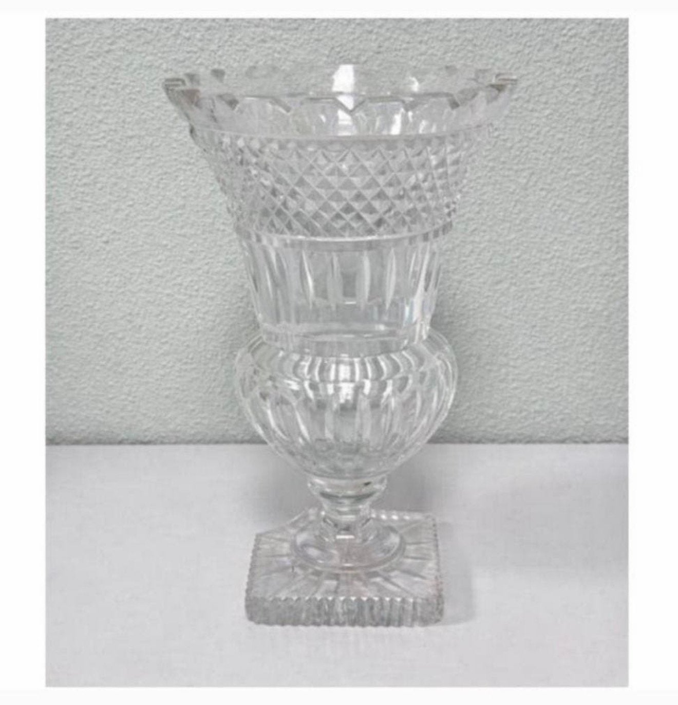 Grote kristal kristallen antieke antiek bloemen vaas helder, Ophalen of Verzenden