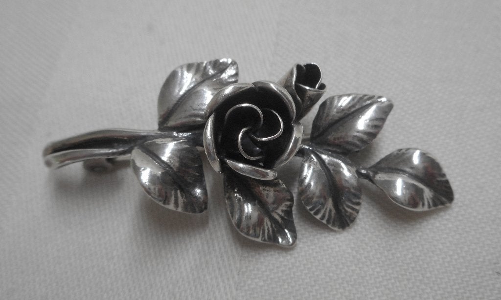 Zilveren vintage Teka roos broche nr.1325, 4 tot 7 cm, Verzenden, Zo goed als nieuw, Zilver