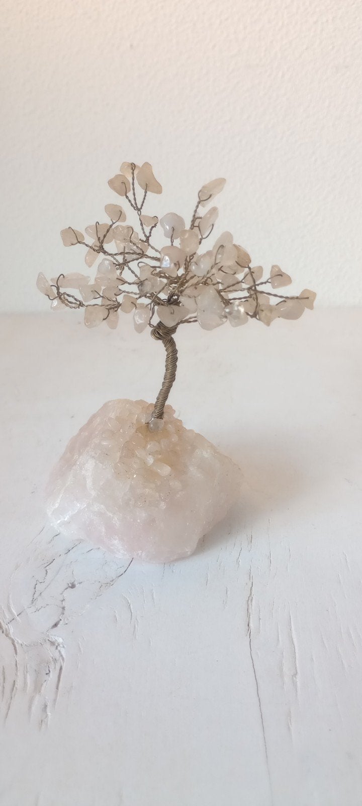 Handgemaakte Rozenkwarts edelsteen boompje- 12cm, Ophalen of Verzenden, Gebruikt