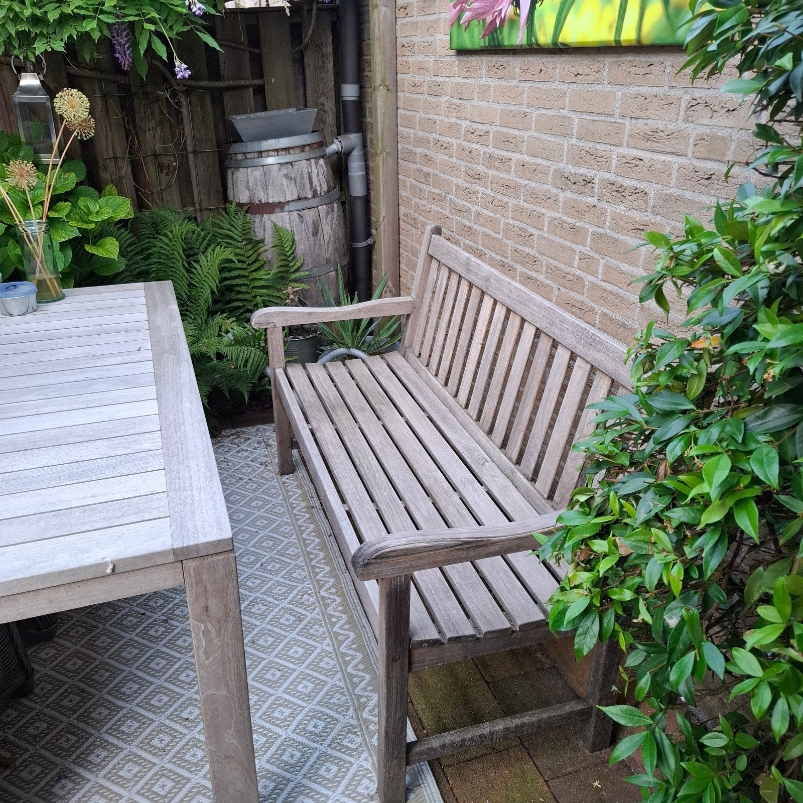 Teakhouten tuinset bank en tafel, Tuin en Terras, Tuinsets en Loungesets, Ophalen, 3 zitplaatsen, Teakhout, Zo goed als nieuw