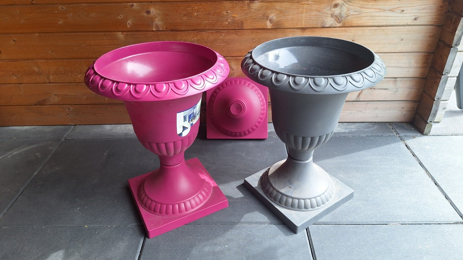 Elho Coupe Versailles Bloempotten - Roze & Grijs (Set van 2), Tuin en Terras, Ophalen, Kunststof, Minder dan 60 cm, Zo goed als nieuw