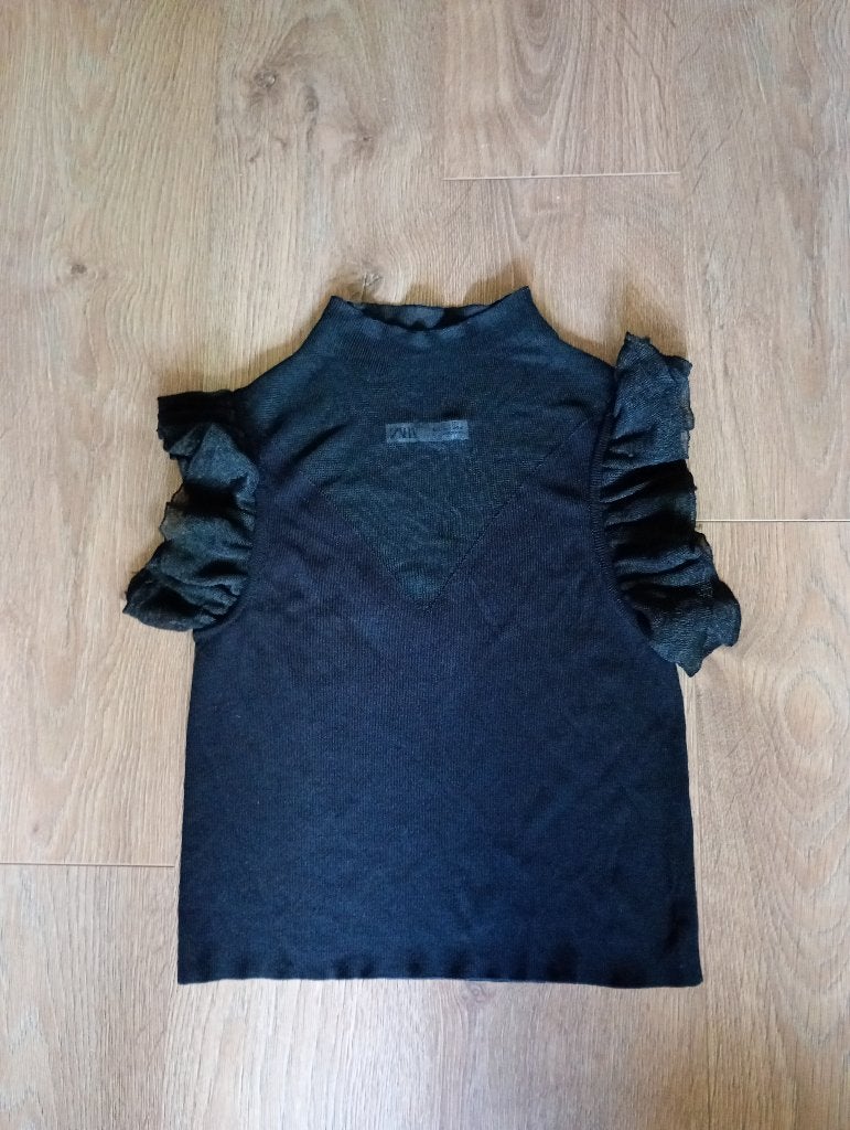 Mooie zwarte top mt L Zara, Kleding | Dames, Maat 42/44 (L), Ophalen of Verzenden, Zo goed als nieuw, Korte mouw