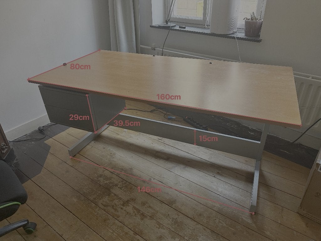 Bureau met lades (desk with drawers)., Ophalen, 160 cm, Metaal, Zo goed als nieuw