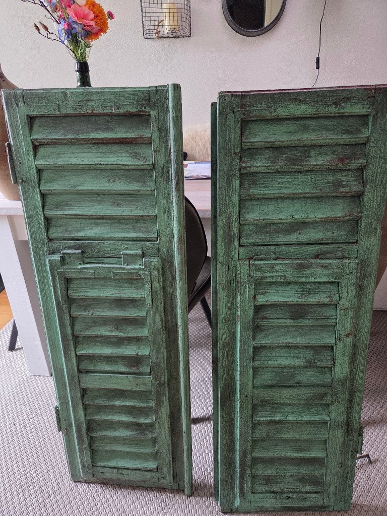 Vintage groene houten luiken - set van 2, Ophalen