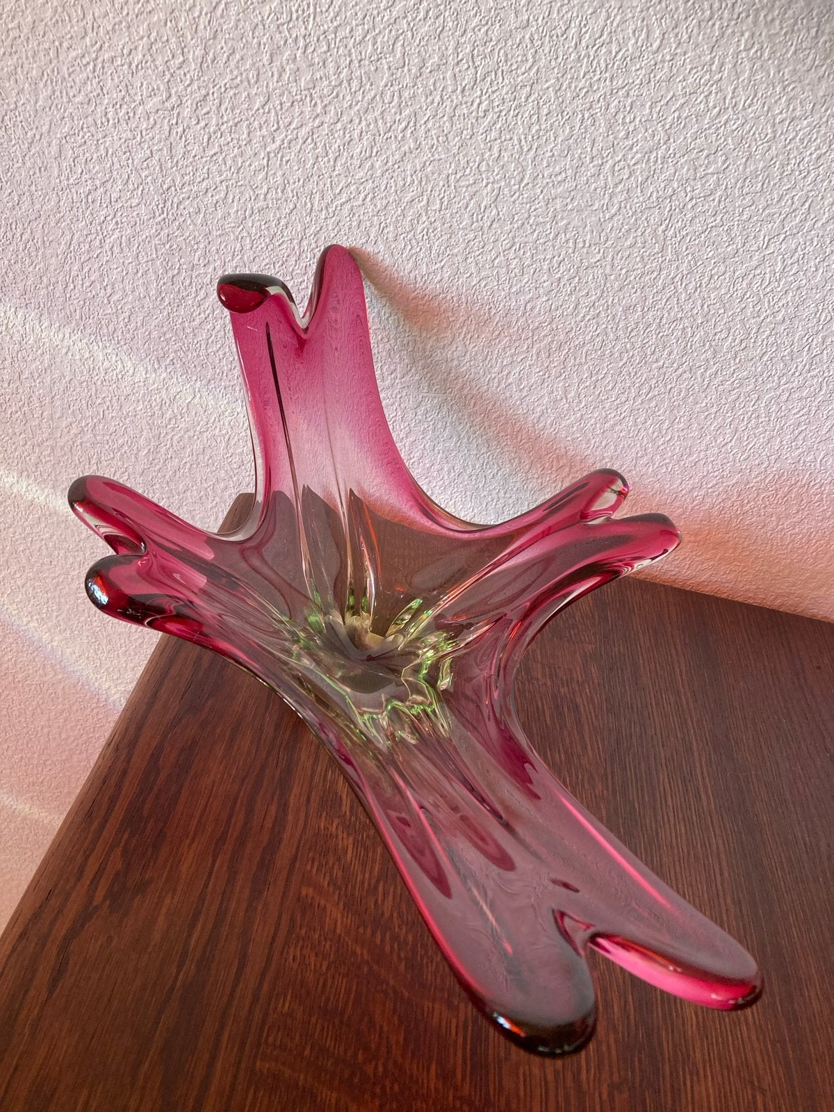 Vintage Murano schaal roze/paars en groen Poli/Toso stijl, Ophalen of Verzenden
