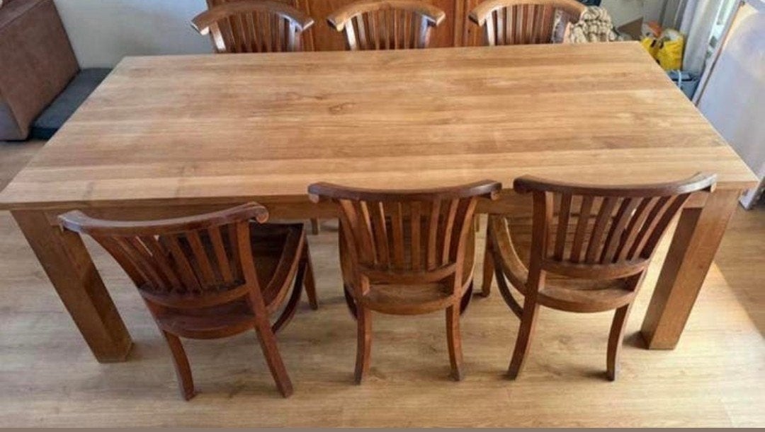 Laatste kans! Te koop: eettafel en salontafel teakhout, Ophalen, 4 tot 6 stoelen