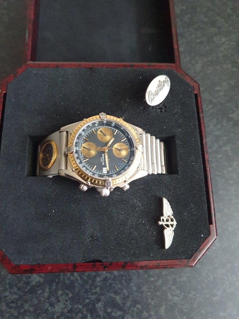 Vitage Breitling Ful Set met UTC klokje jaren 90 als NIEUW, Staal, Staal, Breitling, Polshorloge
