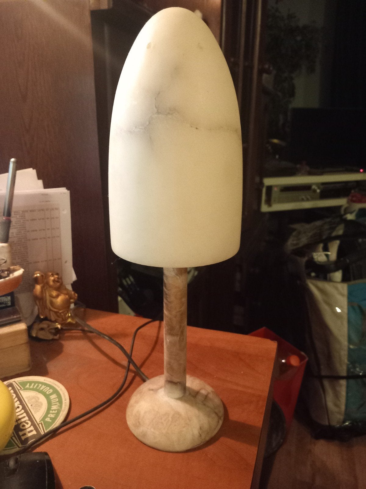 Vintage Albasten Mushroom Lamp – A. Pegasam Jaren, Antiek en Kunst, Ophalen of Verzenden