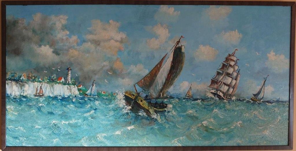 Schilderij Krijtrotsen en Zeilschepen, Ophalen