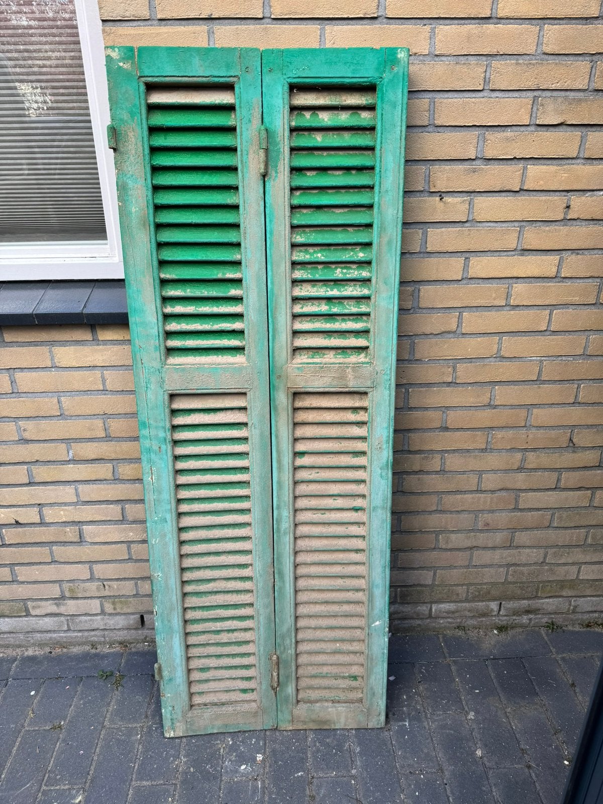Oude houten louvre luiken 1.55 hoog, Ophalen