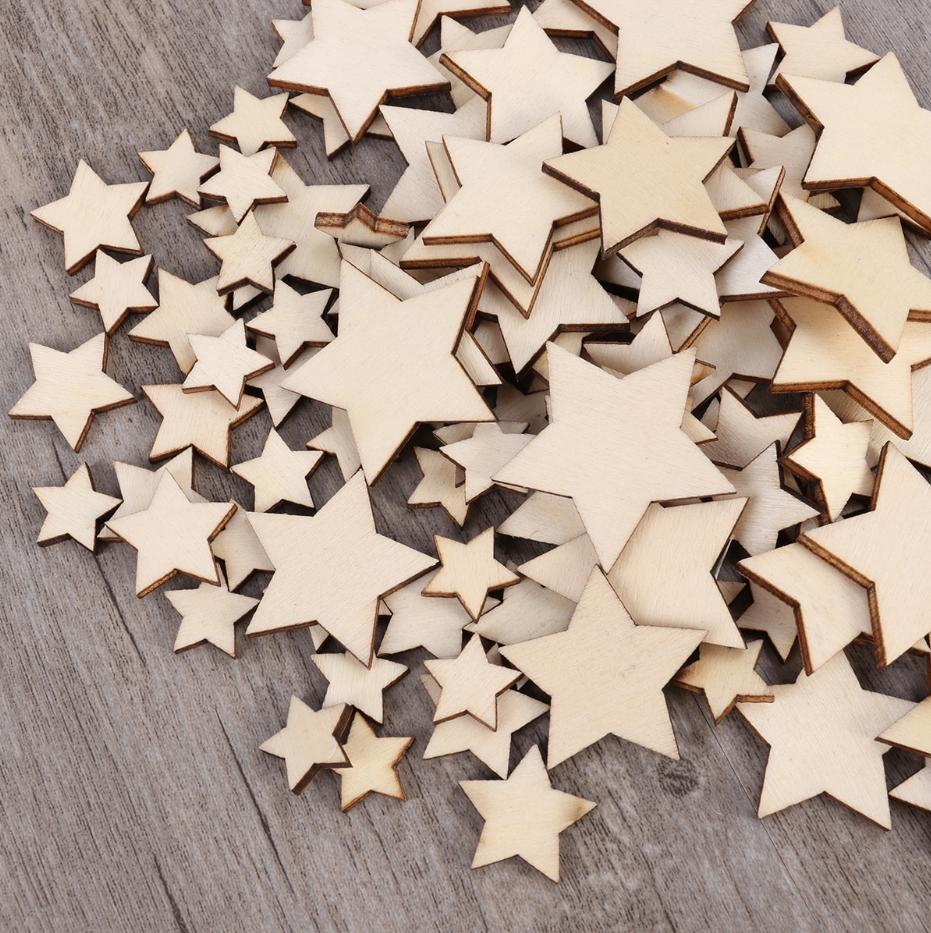 100 Sterren Schijfjes Hout Houten Plakjes Decoratie Knutsel, Hobby en Vrije tijd, Knutselen, Verzenden, Nieuw, Hout, Knutselmateriaal