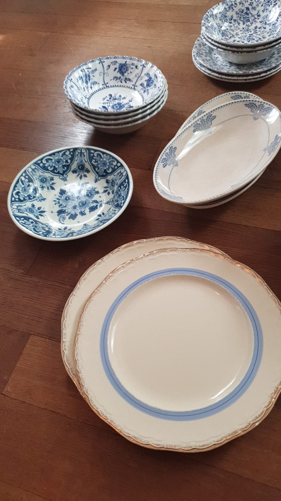 Blauw-wit vintage servies – 17 delen, terrines en schalen, Ophalen of Verzenden
