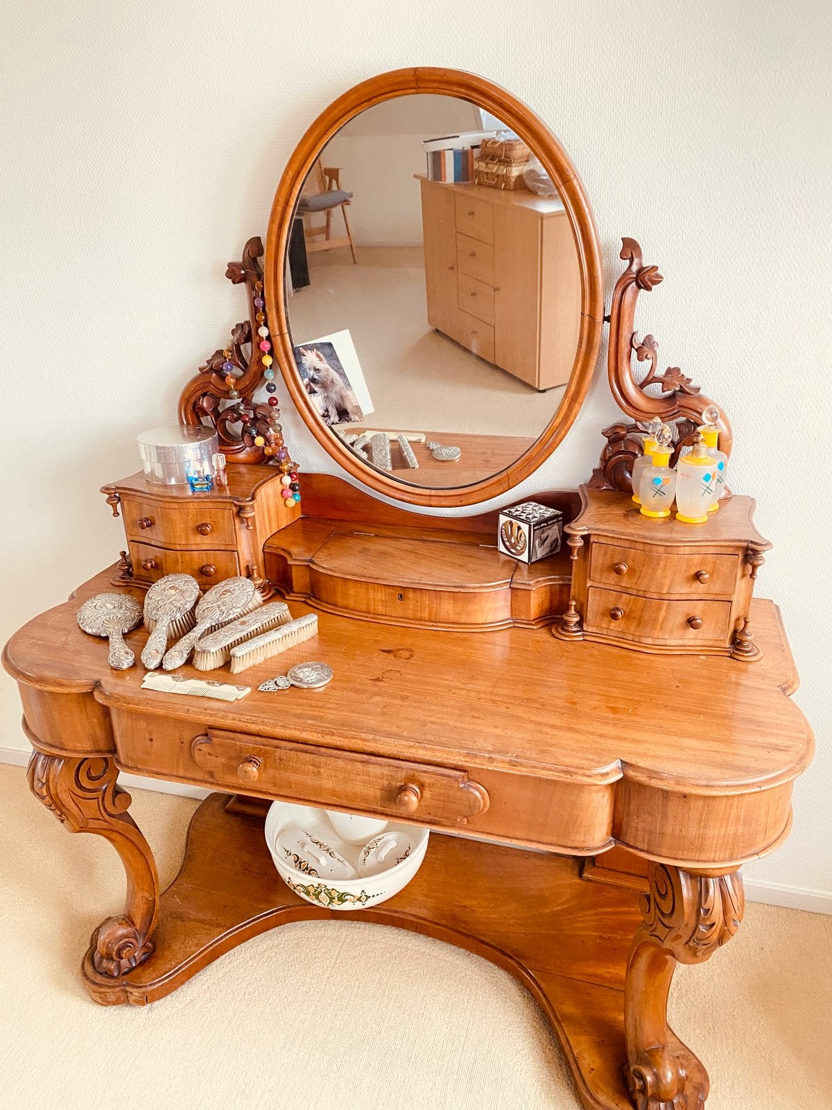 Antieke kaptafel met spiegel en lades, Antiek en Kunst, Antiek | Woonaccessoires, Ophalen of Verzenden