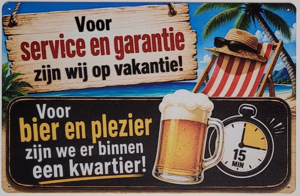 Voor service en garantie op vakantie reclamebord van metaal, Info@deconoord.nl, Deco Noord, Nieuw, Ophalen of Verzenden