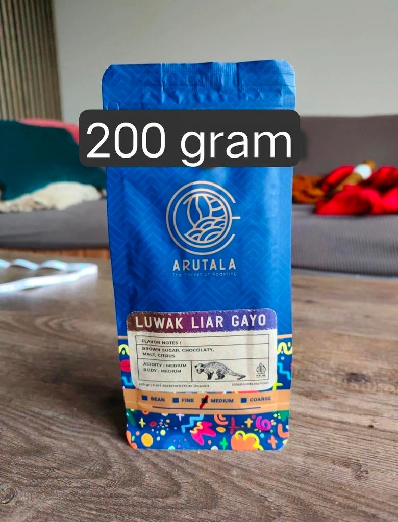200gr Arutala Luwak Wild Gayo coffee Indonesia origin, Ophalen of Verzenden