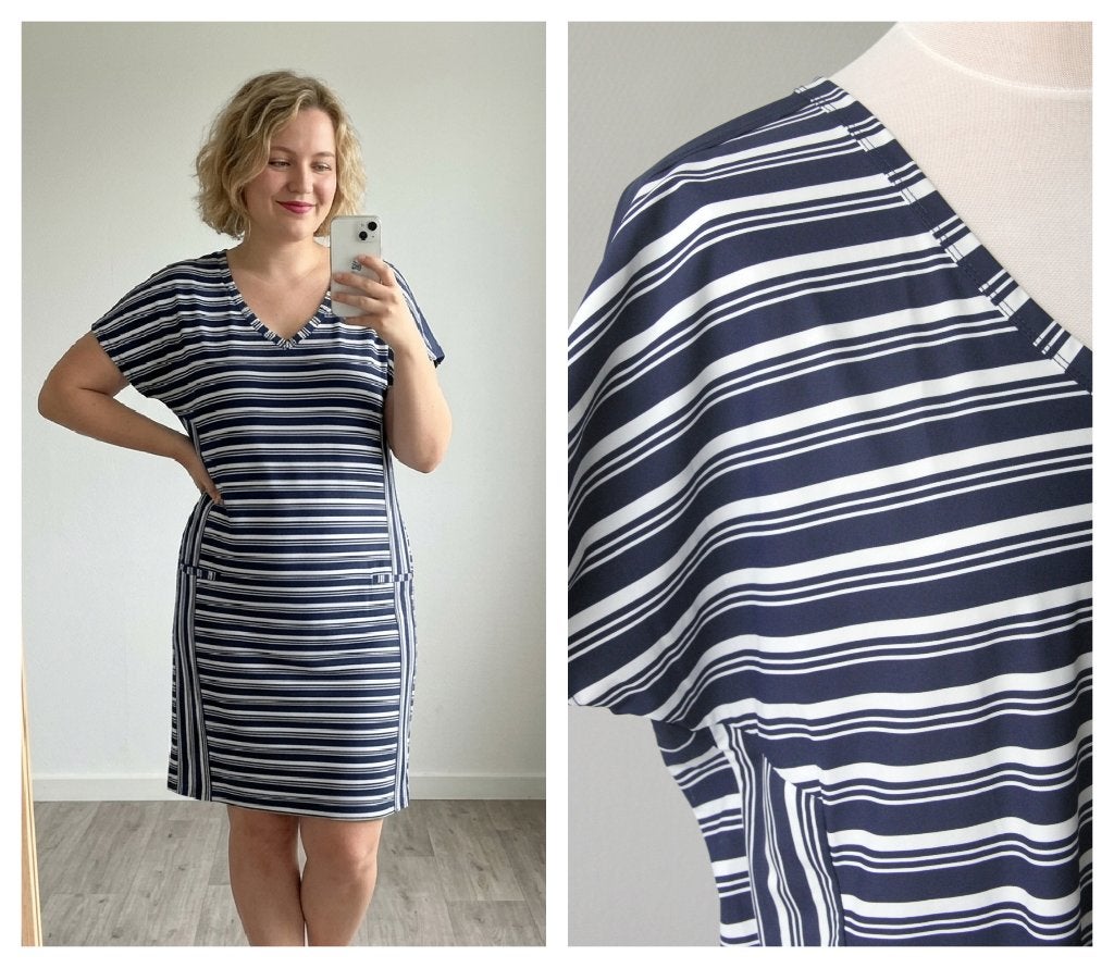 Sandwich - stijlvolle travel jurk in blauw wit - maat XL, Maat 46/48 (XL) of groter, Zo goed als nieuw, Sandwich, Boven de knie