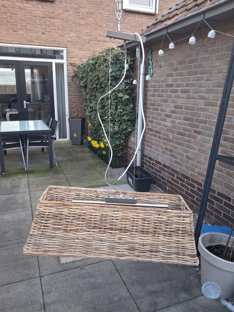 Grote rieten hanglamp voor binnen of buiten, Overige materialen, Gebruikt, Landelijk, Bohemian, Natuurlijk, Ophalen of Verzenden