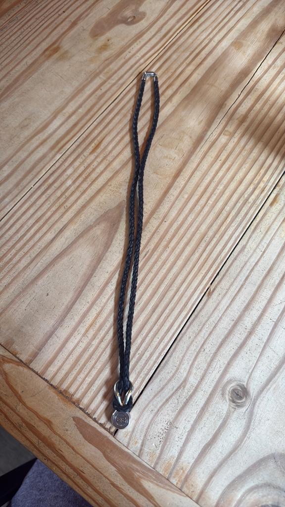 Leren gevlochten BTB ketting met hanger, Sieraden, Tassen en Uiterlijk, Kettingen, Ophalen of Verzenden, Zo goed als nieuw, Zilver