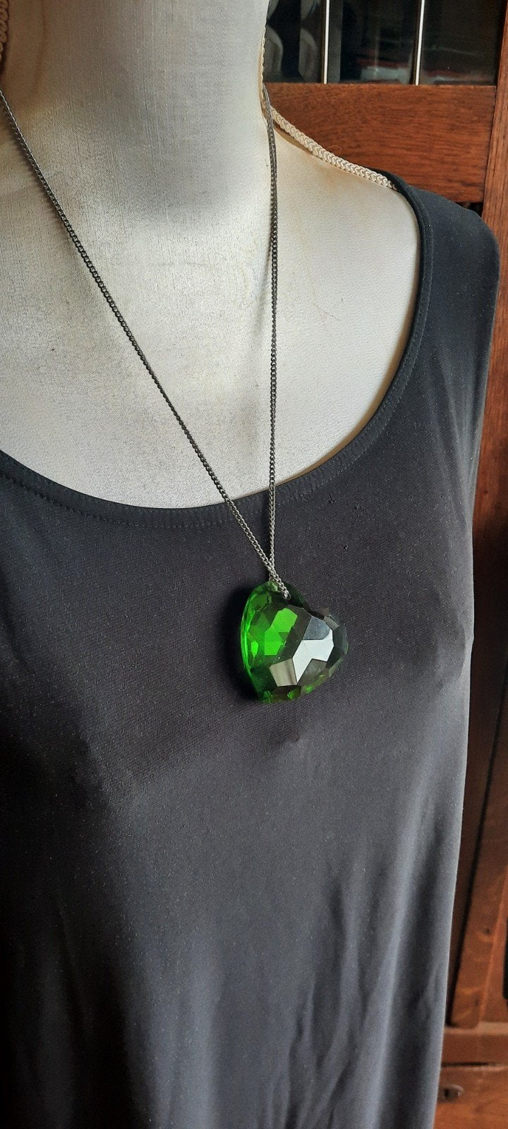Vintage ketting, met Swarovski kristal, smaragdgroen., Ophalen of Verzenden, Zo goed als nieuw, Groen, Overige materialen