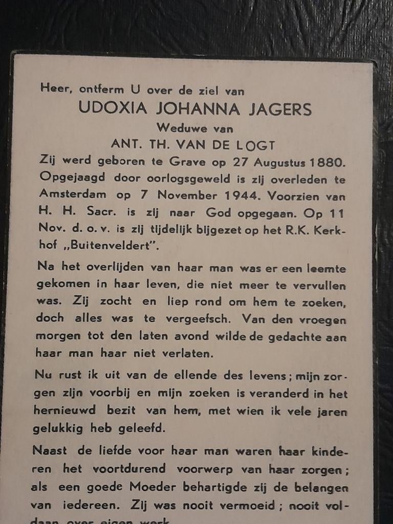 Bidprent evacuatie Grave Amsterdam Jagers, Ophalen of Verzenden, Nederland