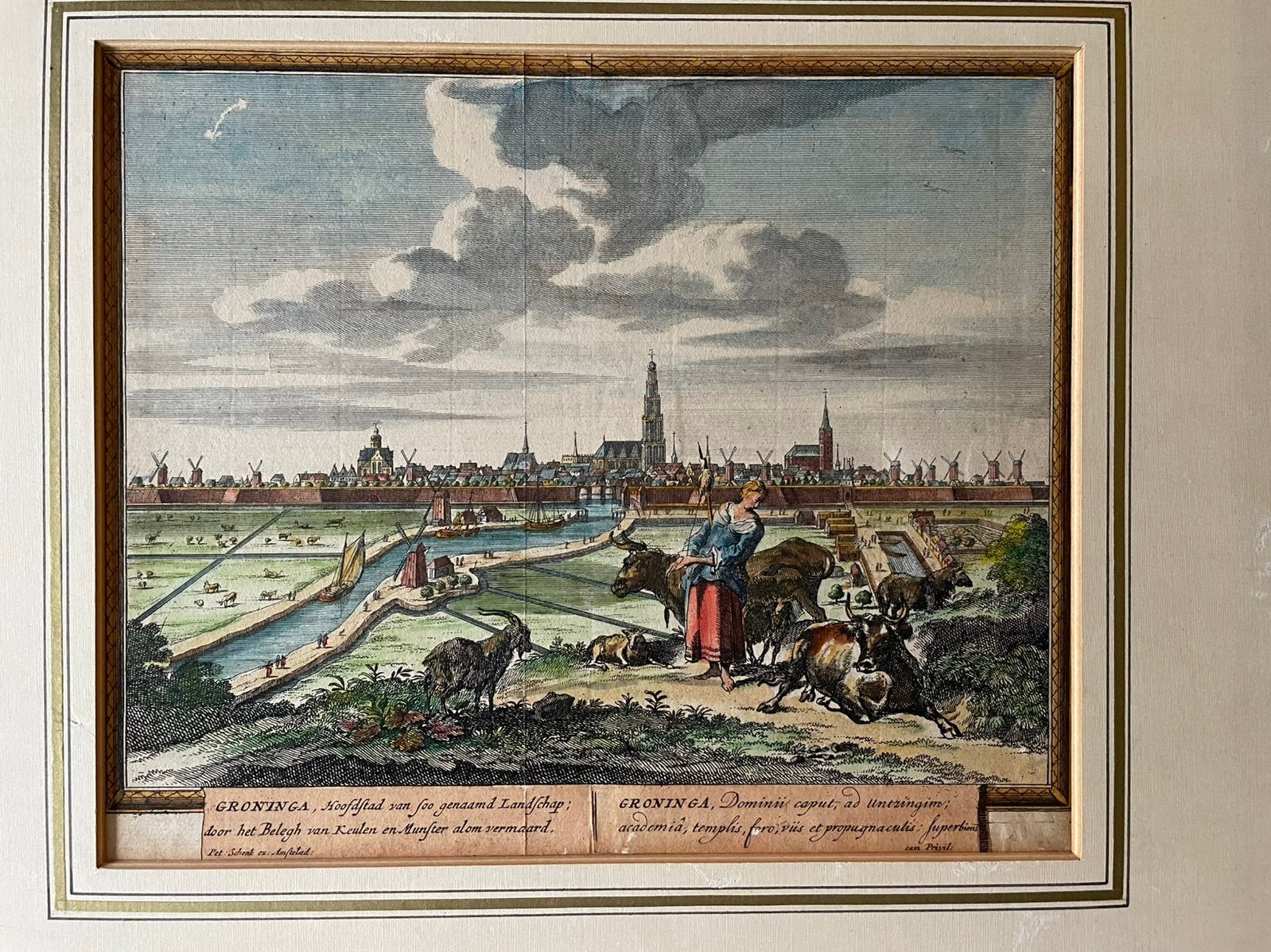 Prachtige kopergravure stad Groningen (P. Schenk, 1702), Ophalen of Verzenden