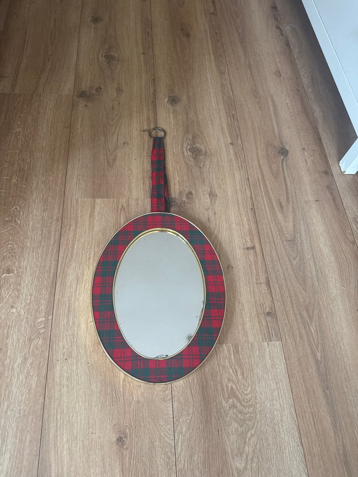 Ovale spiegel met Schotse ruit, vintage, Ophalen, Ovaal, Minder dan 50 cm, Minder dan 100 cm