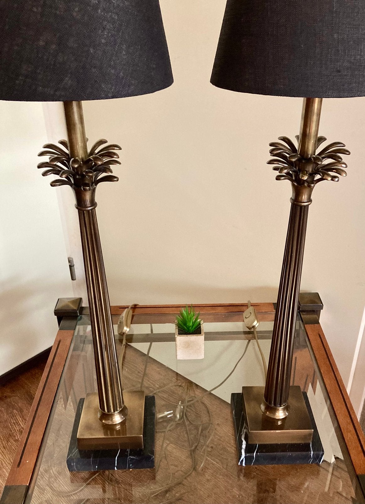 Vintage bronzen palmboom lampen brons marmer messing., Huis en Inrichting, Ophalen, Overige materialen, Vintage, Met kap