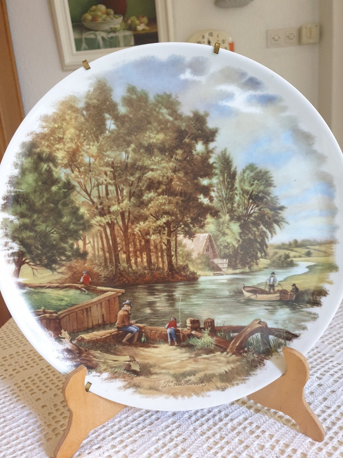 Vintage wandbord JC van Hunnik - Visser a an, Ophalen