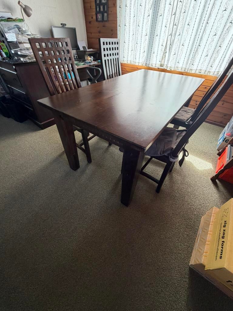 Koloniaal eettafel met 4 stoelen, Huis en Inrichting, Tafels | Eettafels, Ophalen, Gebruikt, Koloniaal, 50 tot 100 cm