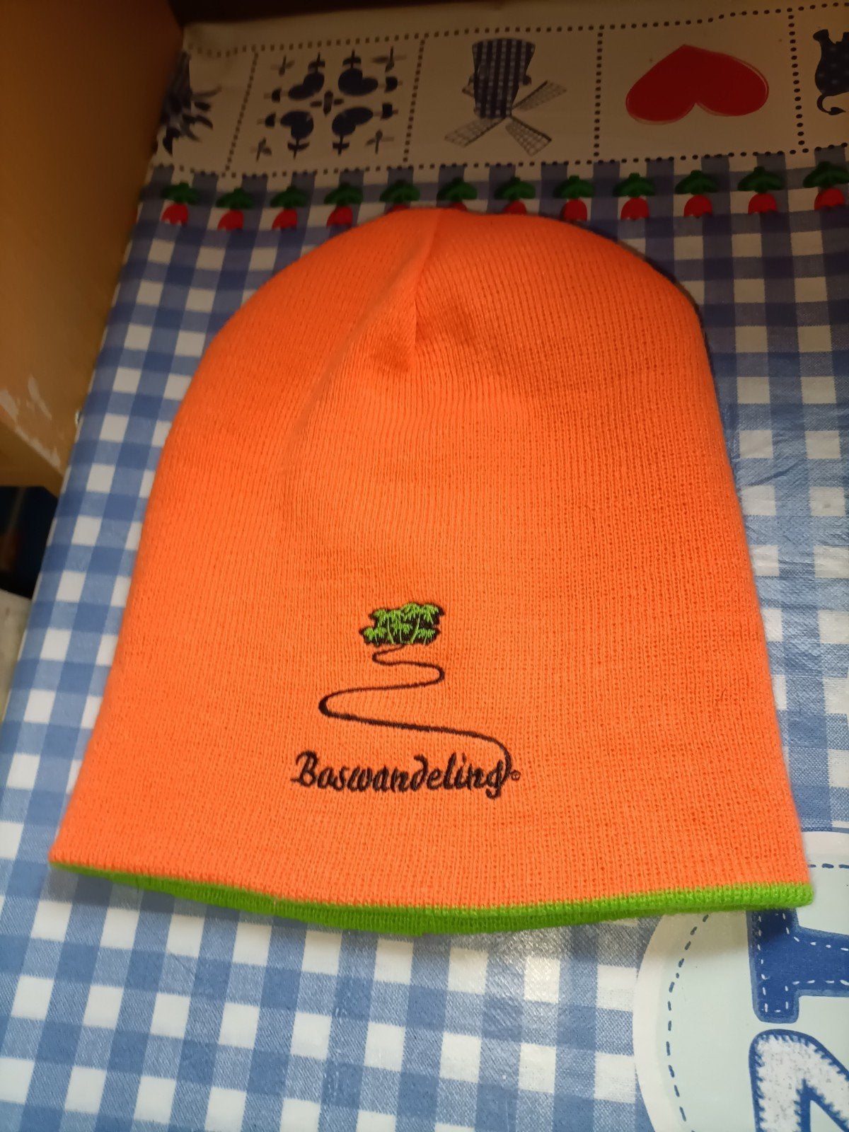 Boswandeling muts oranje met groen, Verzamelen, Merken en Reclamevoorwerpen, Ophalen of Verzenden, Zo goed als nieuw, Gebruiksvoorwerp