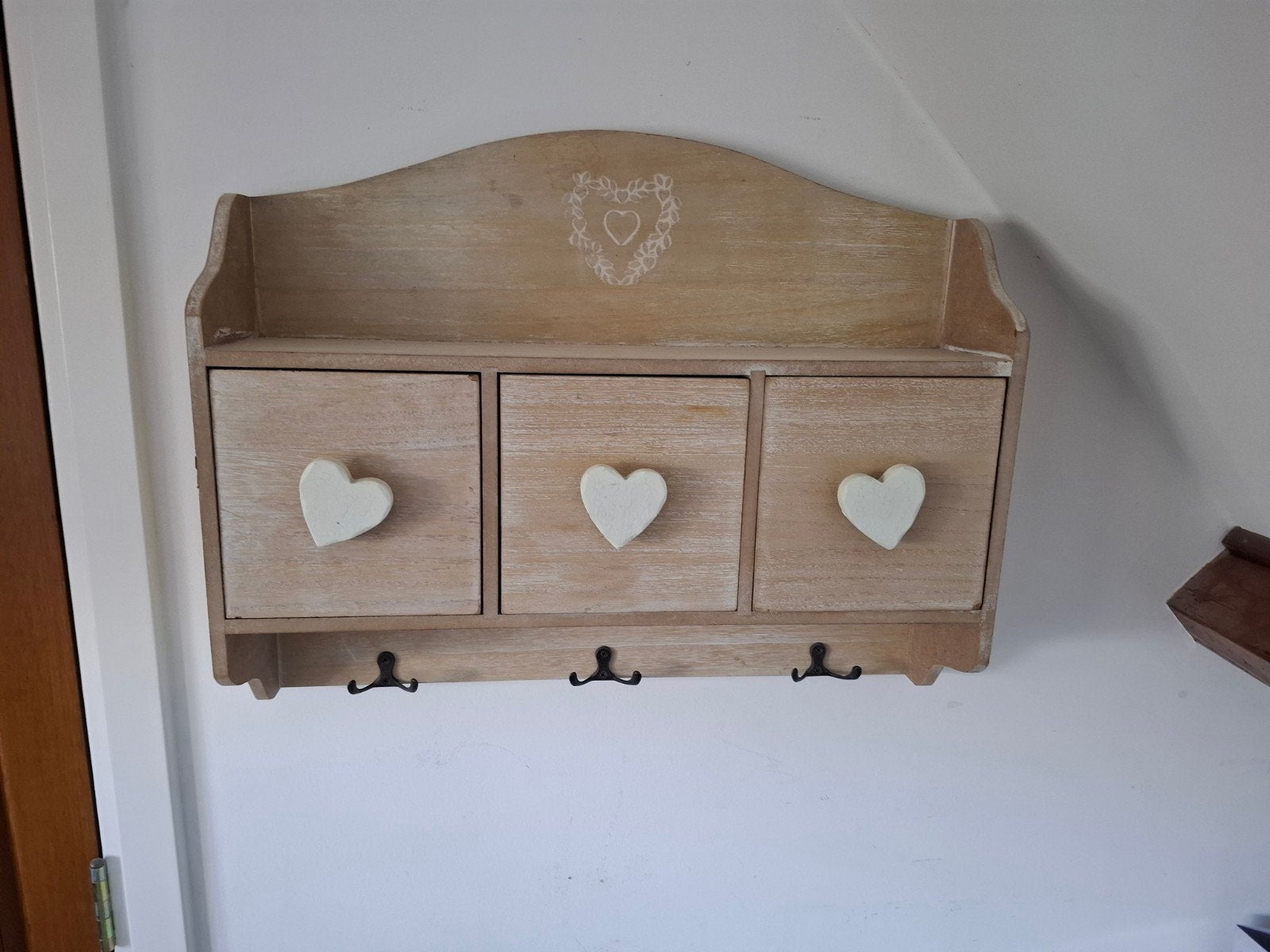 Wandkapstok met 3 opbergvakjes b49xh39cm - Hout, Gebruikt, Minder dan 100 cm, Hout, Ophalen
