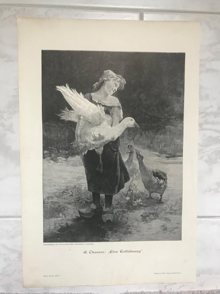 G. Thurner: Eine Entführung, or. gravure 1895, 29x22cm. Mooi, Origineel, Dagelijks leven, 1800 - 1899, 29 cm