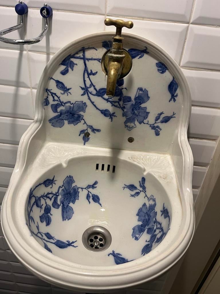 Antieke wasbak met bloemmotief - Anno 1880, Ophalen of Verzenden, Zo goed als nieuw