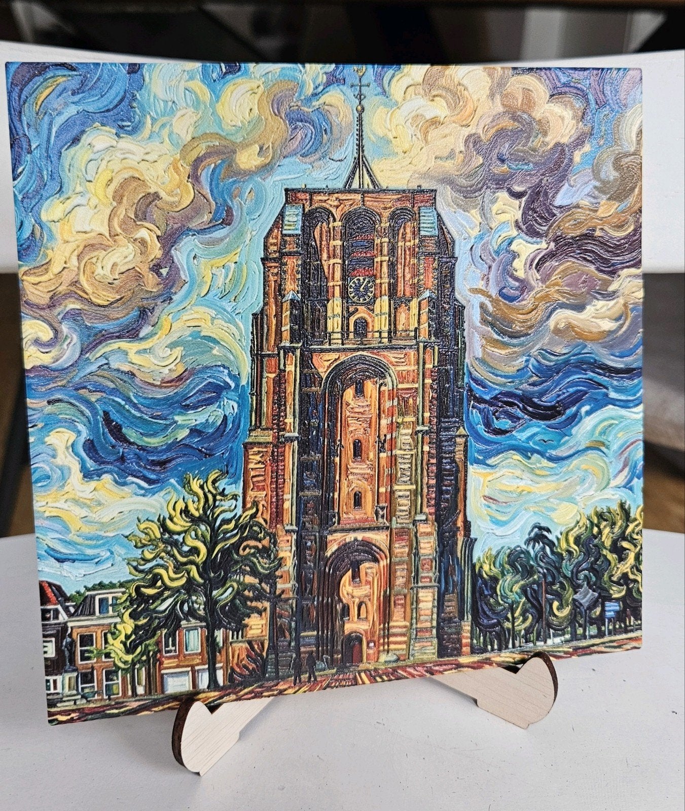 Tegeltje 15x15 cm Oldehove Leeuwarden - Van Gogh stijl, Ophalen of Verzenden