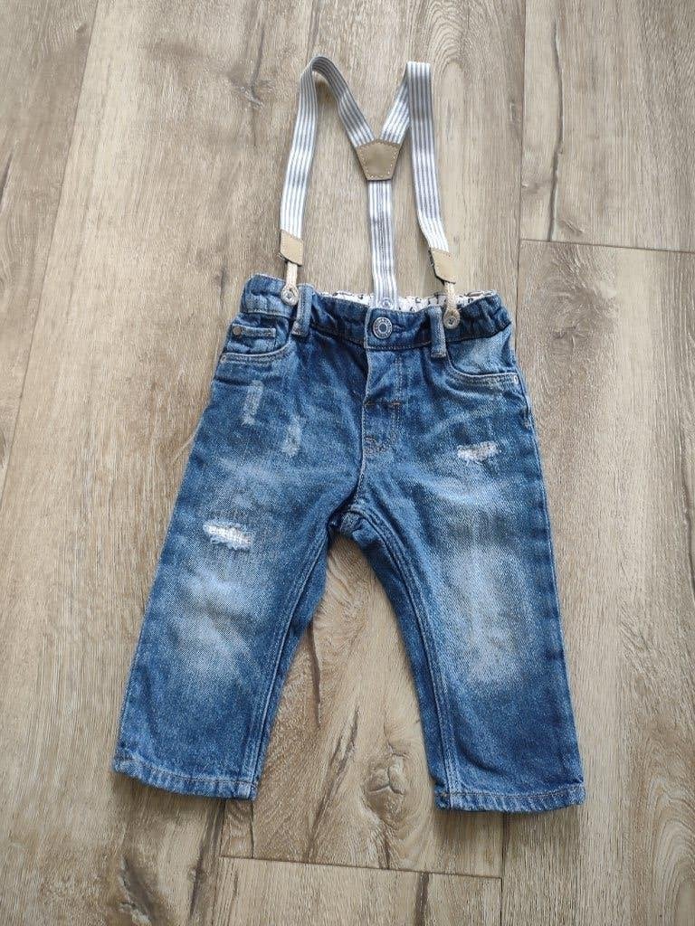 Prachtige blauwe spijkerbroek met bretels van H&M, maat 74., Kinderen en Baby's, Broekje, Onb, H&M, Ophalen of Verzenden