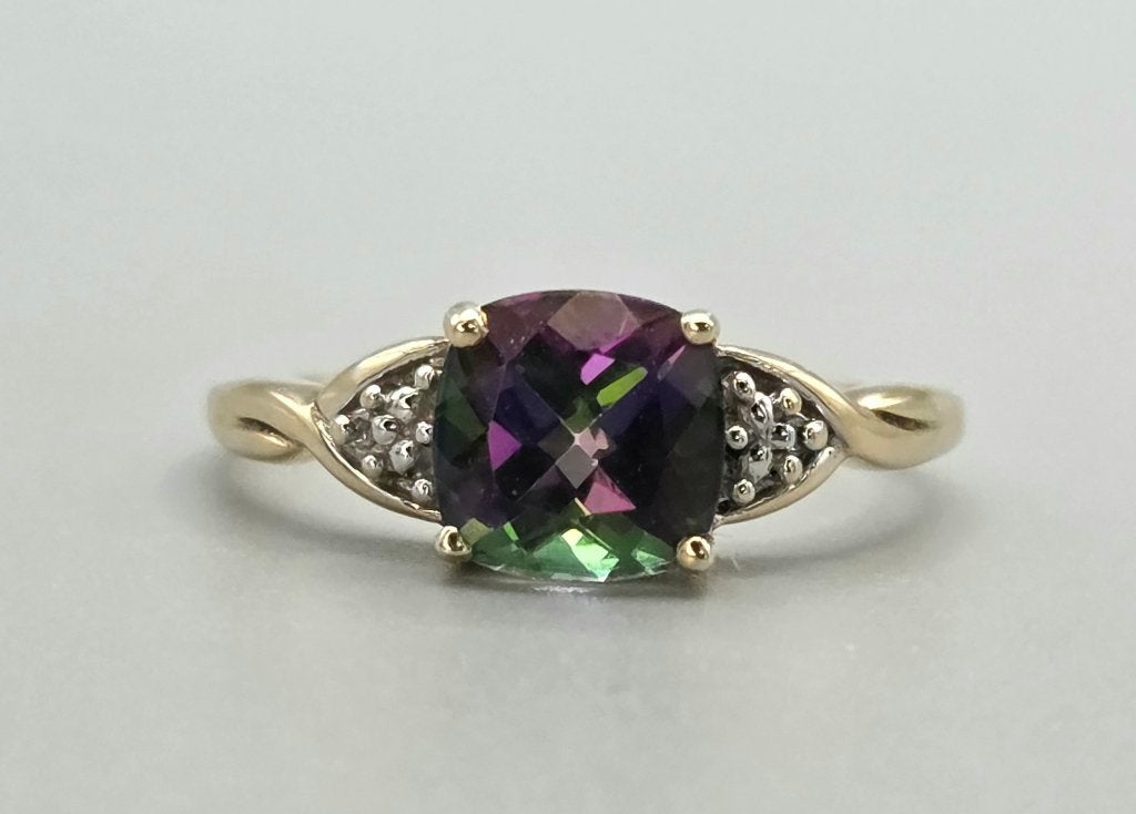 Gouden Vintage ring met mystic topaas en diamant. 2026/381, Overige kleuren, ., Ophalen of Verzenden, Zo goed als nieuw