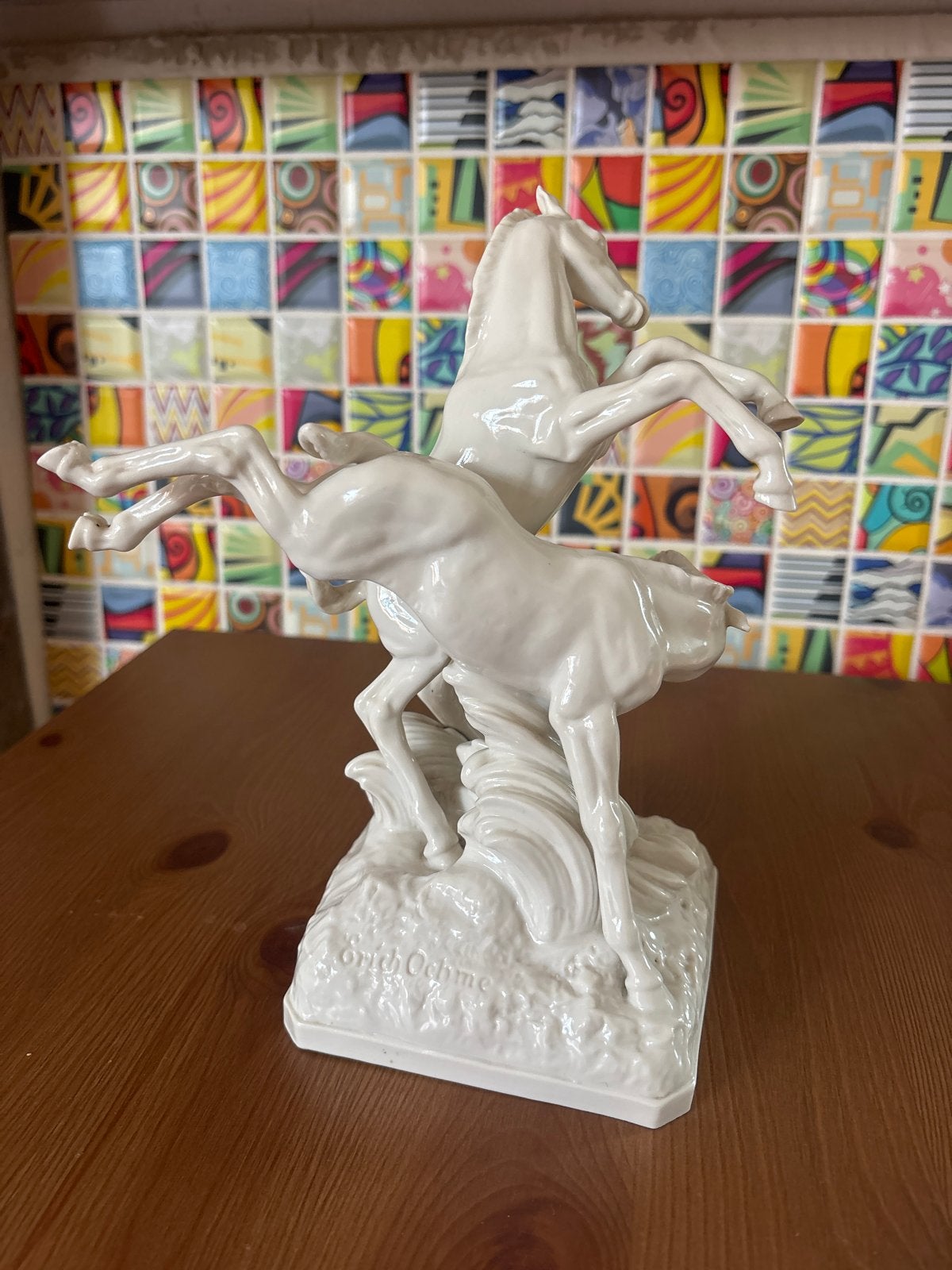 Erich Oehme porseleinen beeld van twee steigerende paarden, Ophalen of Verzenden