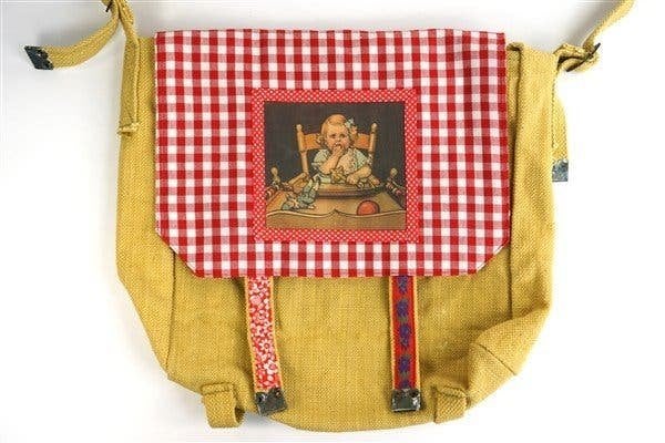 Vintage tas-legerpukkel met print Zus, Nieuw, Ophalen of Verzenden, Nvt, Nvt