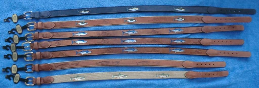 6 stuks Leren heren riem nieuw, ZEPPELIN, met VIS afbeelding, 95 tot 105 cm, Bruin, Echt leder, Nieuw