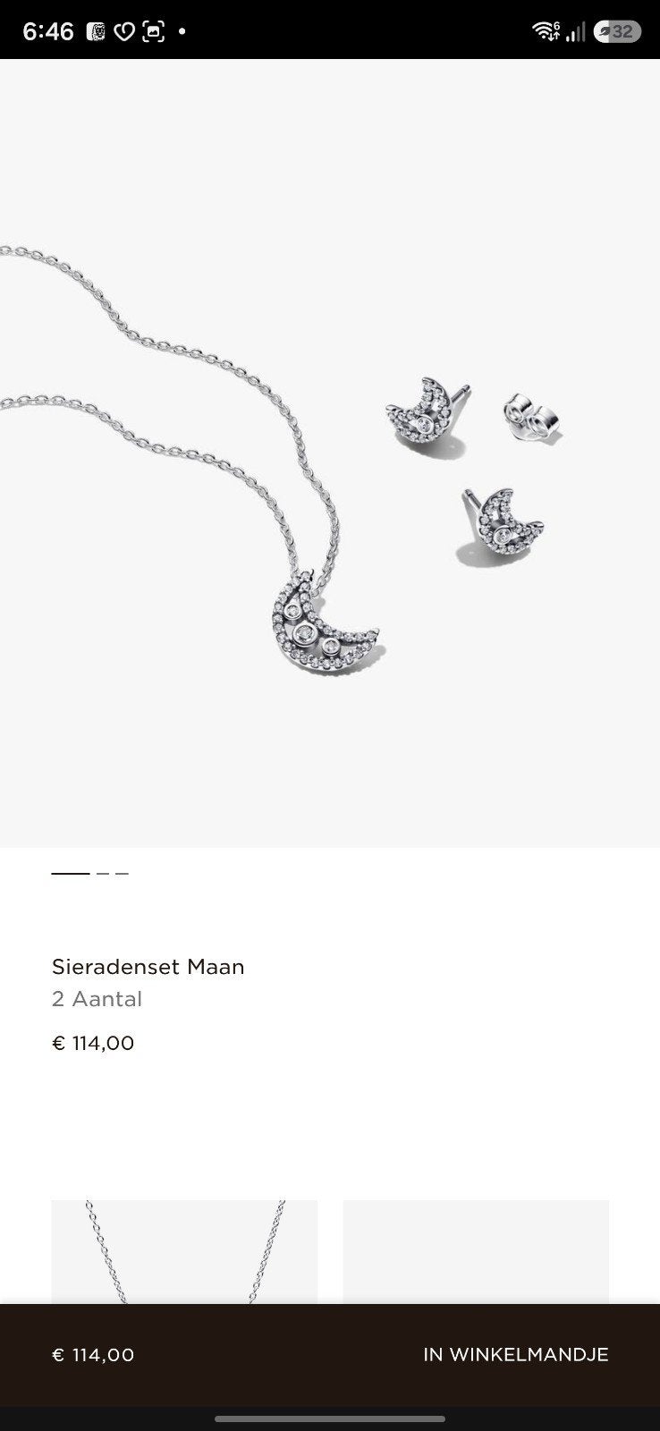 Pandora Sieradenset Maan - Ketting en Oorbellen, Zo goed als nieuw, Zilver, Zilver, Ophalen